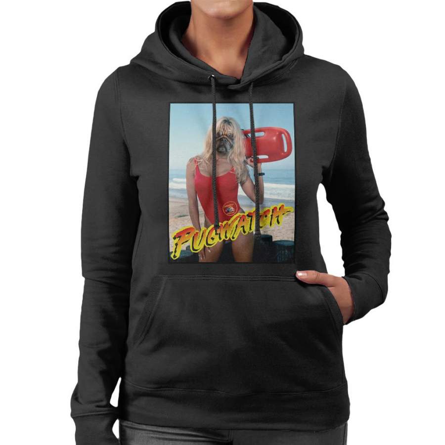 Baywatch Pug Watch Parody Women’s Hooded Sweatshirt