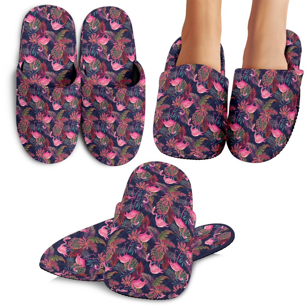 Tropical Flamingo Palm Leaves Hawaii Floral Pattern Print Premium Home Slippers Ha15534