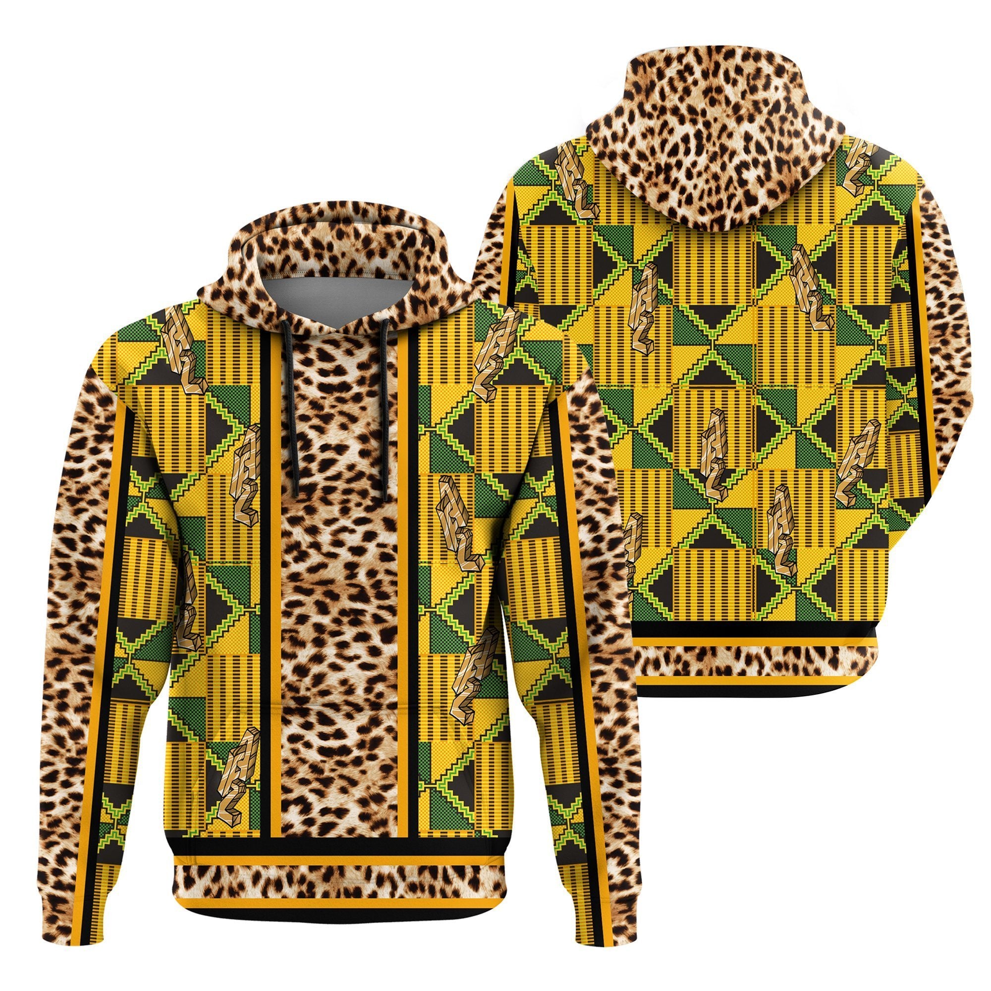 Greek Life Hoodie – Ghana Kente Leopard King Pullover