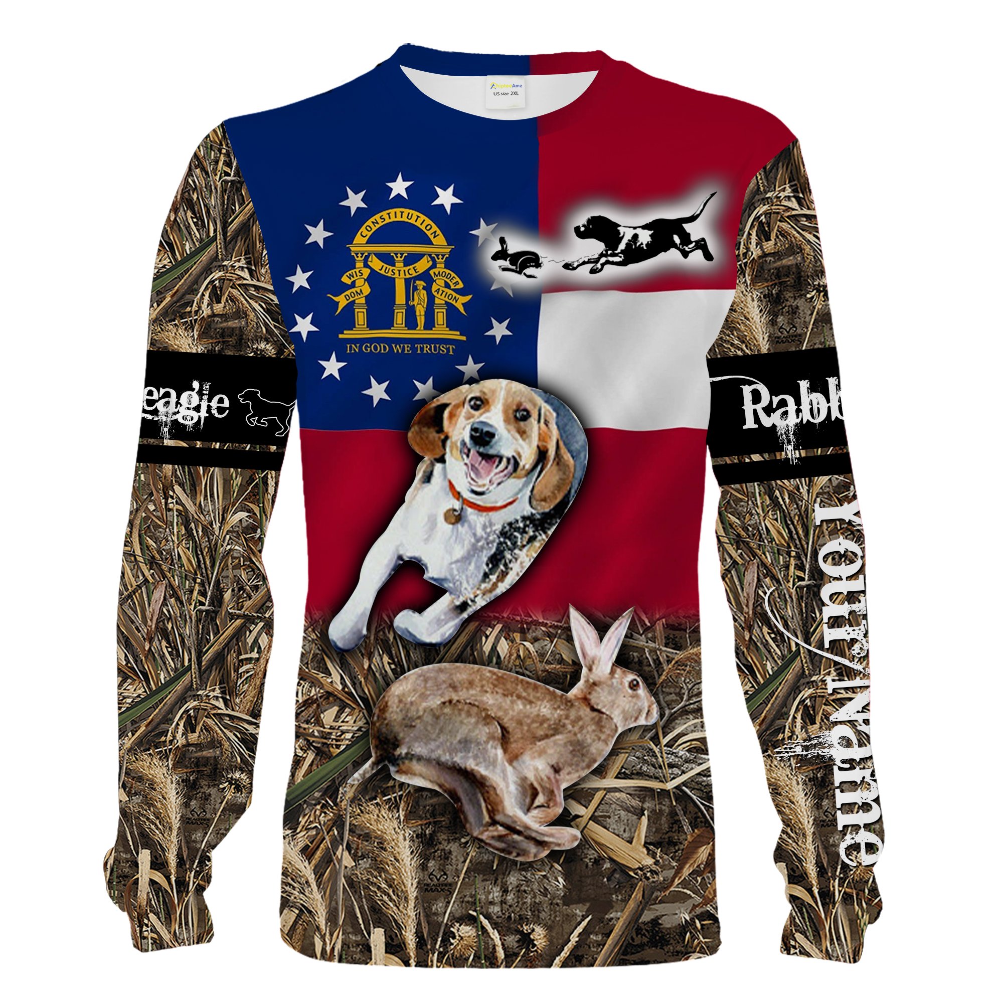 Beagle chasing Rabbit Georgia flag Custom Name 3D full printing Shirts – Personalized gifts for rabbit hunter Chipteeamz FSD1664