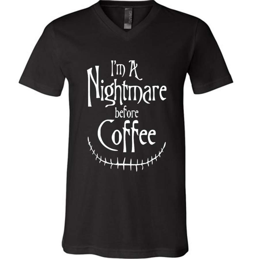 A Nightmare Before Coffee, Halloween Gift – Canvas Unisex V-Neck Shirt