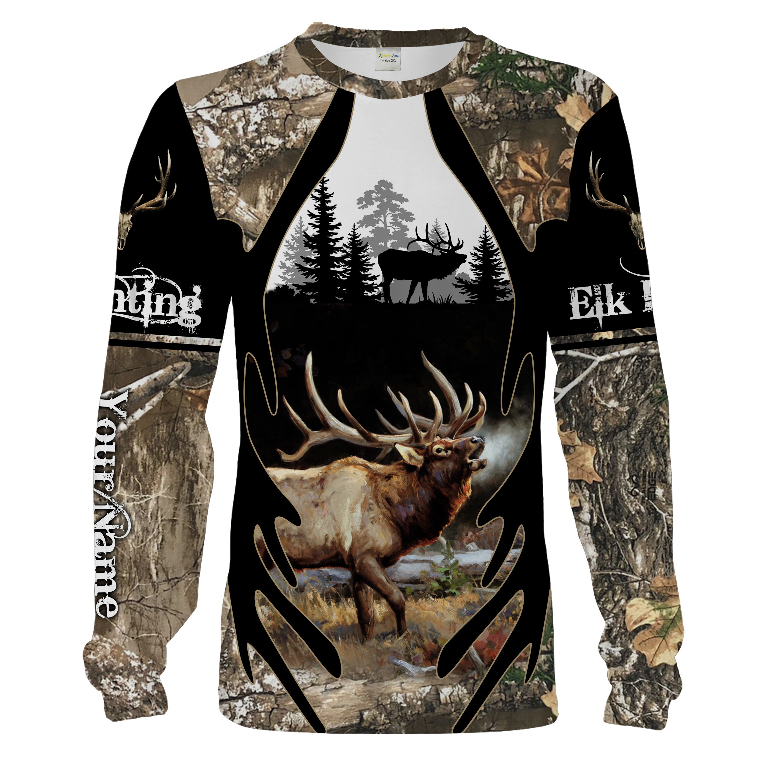 Elk Hunting Camo Custom Name 3D Full Printing Shirts, Hoodie ...