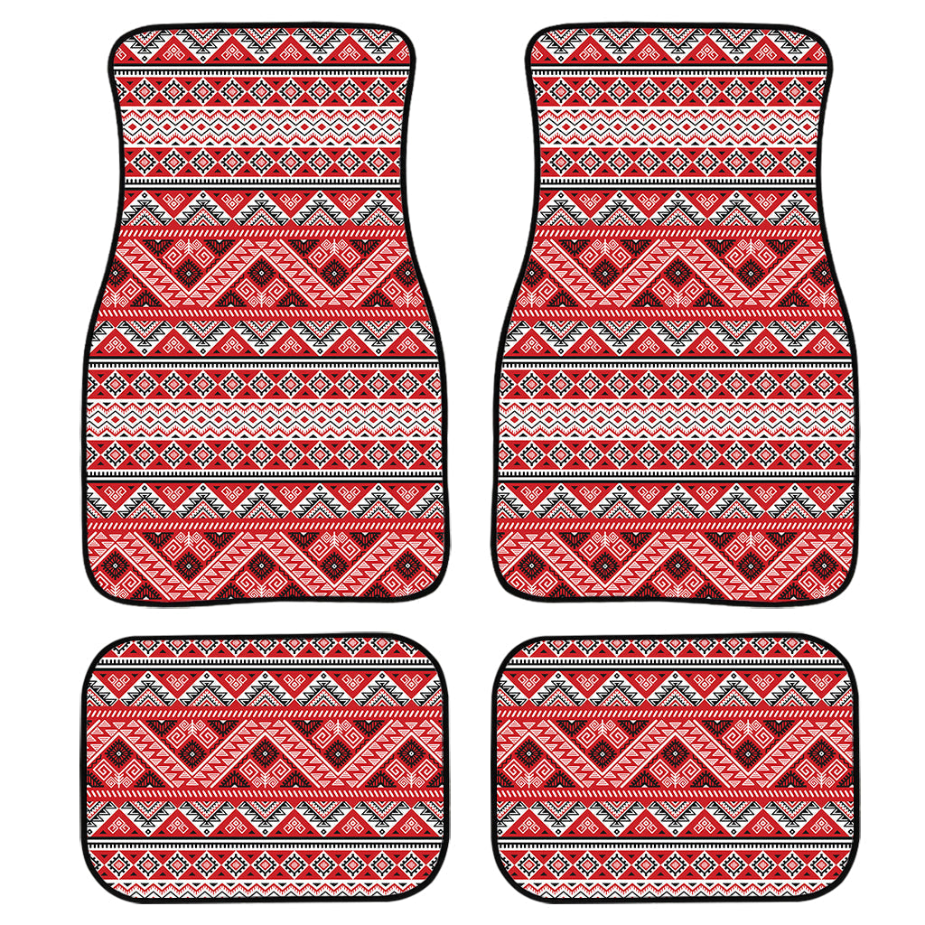 Red And White Native Tribal Print Front And Back Car Floor Mats, Front Car Mat