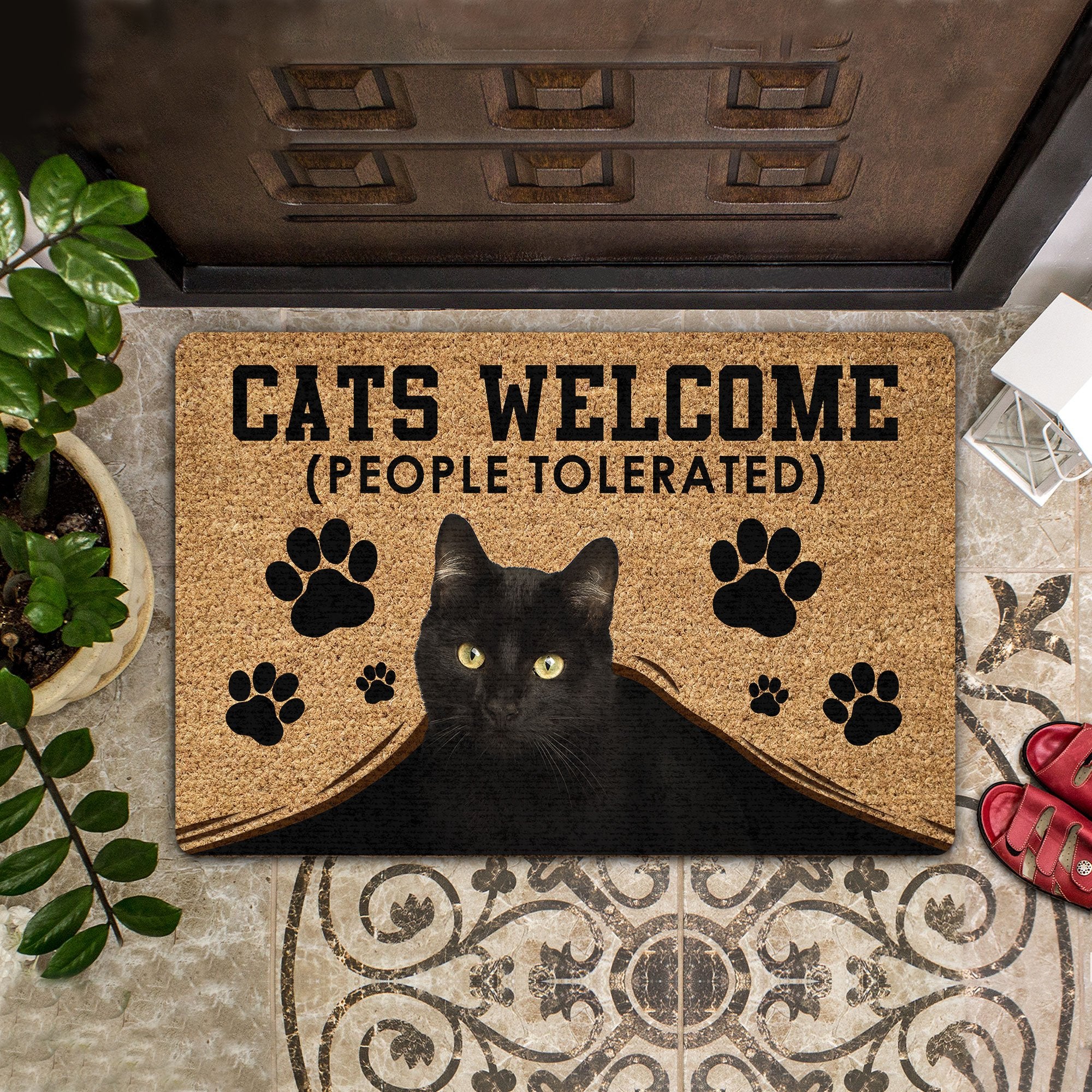 Cats Welcome People Tolerated Coir Pattern All Over Printing Doormat Pre2097