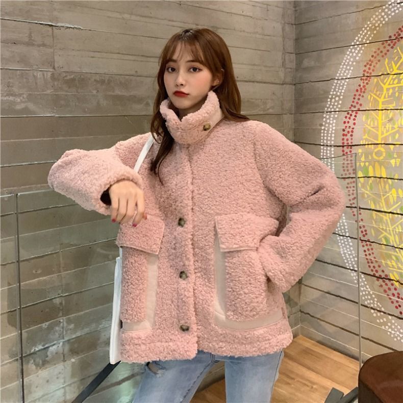 2022 Winter Down Cotton Jacket Women Loose Lmitation Lamb Wool Coat Autumn New Female Solid Casual thick Warm Plush Cardigans alx