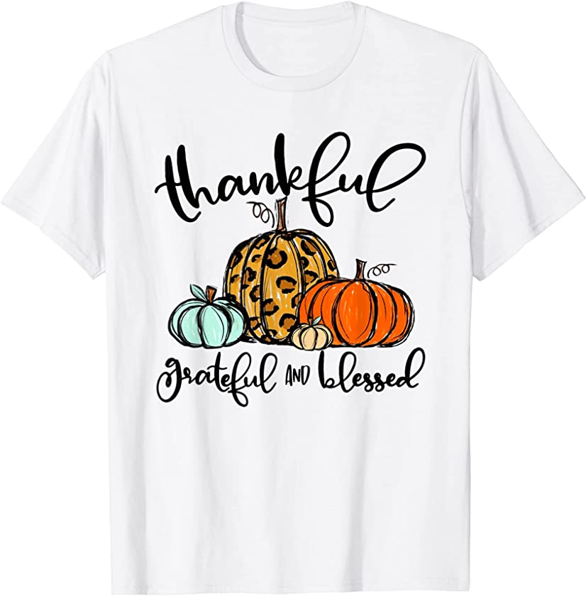 Thankful Grateful Blessed Leopard Plaid Thanksgiving Women T-Shirt