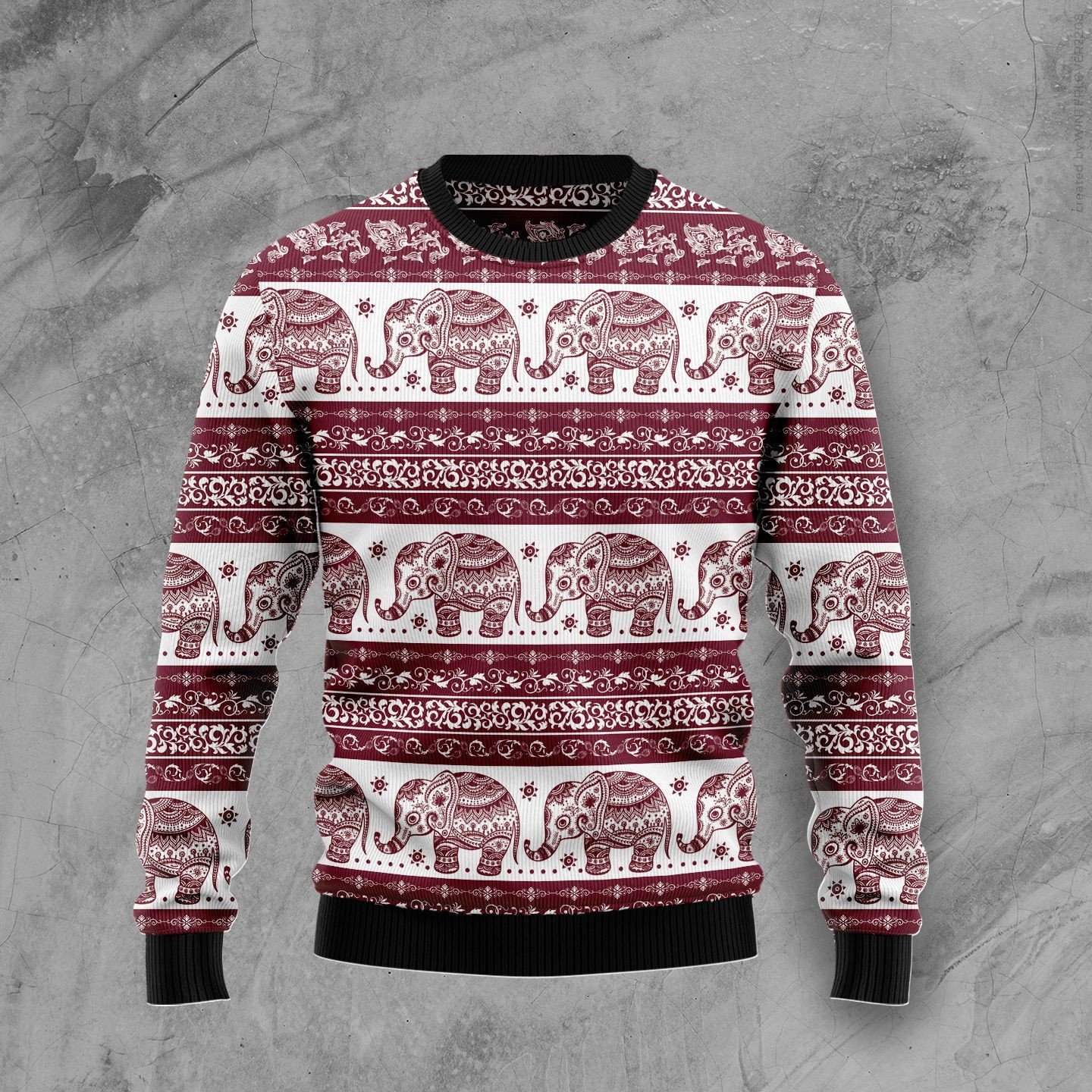 Red Elephant Mandala Christmas Wool Sweater