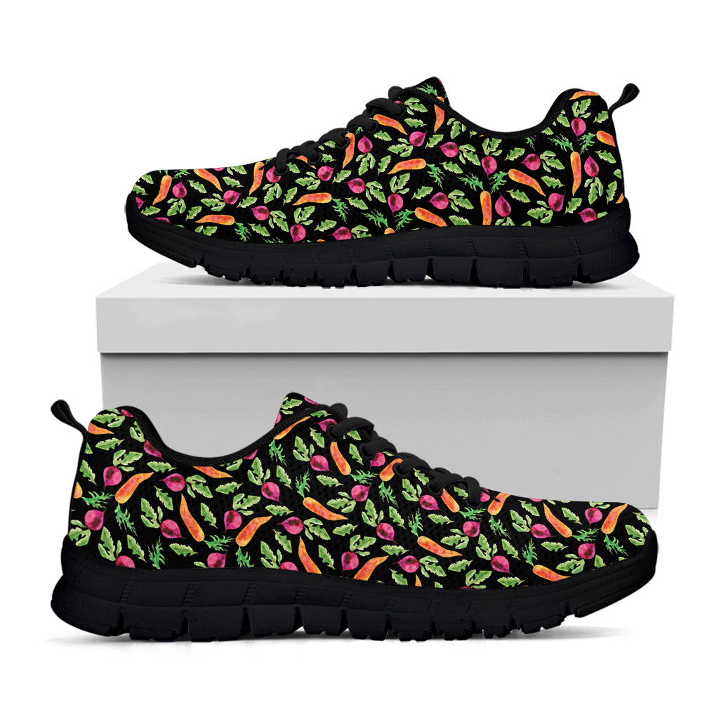 Watercolor Carrot And Radish Print Black Sneakers