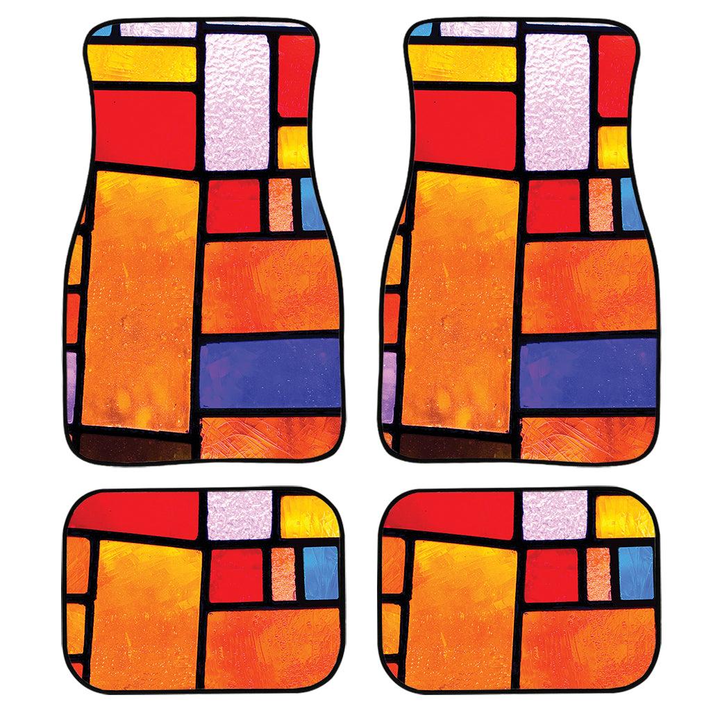 Colorful Stained Glass Mosaic Print Front And Back Car Floor Mats, Front Car Mat