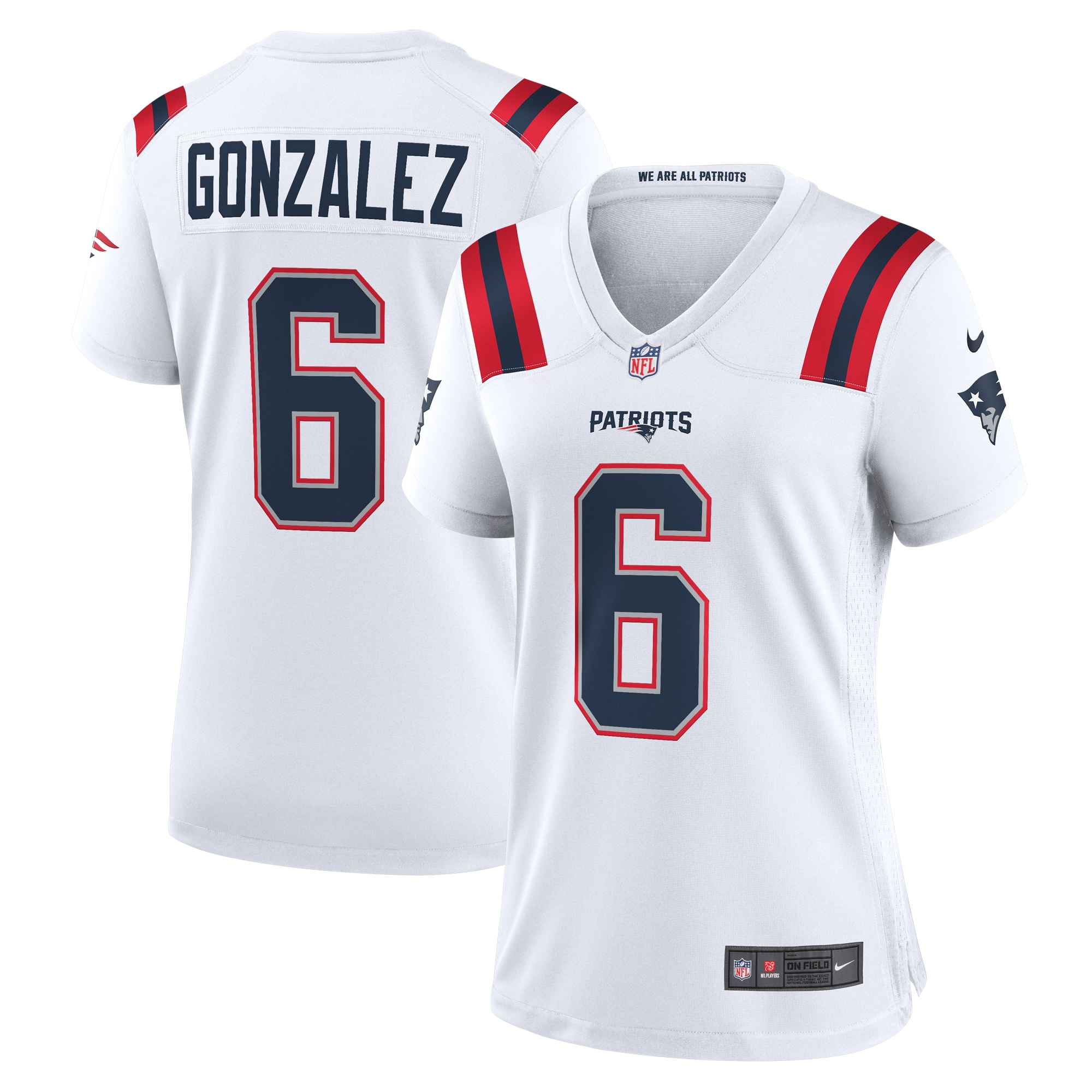 Women’s New England Patriots Christian Gonzalez  White  Game Jersey