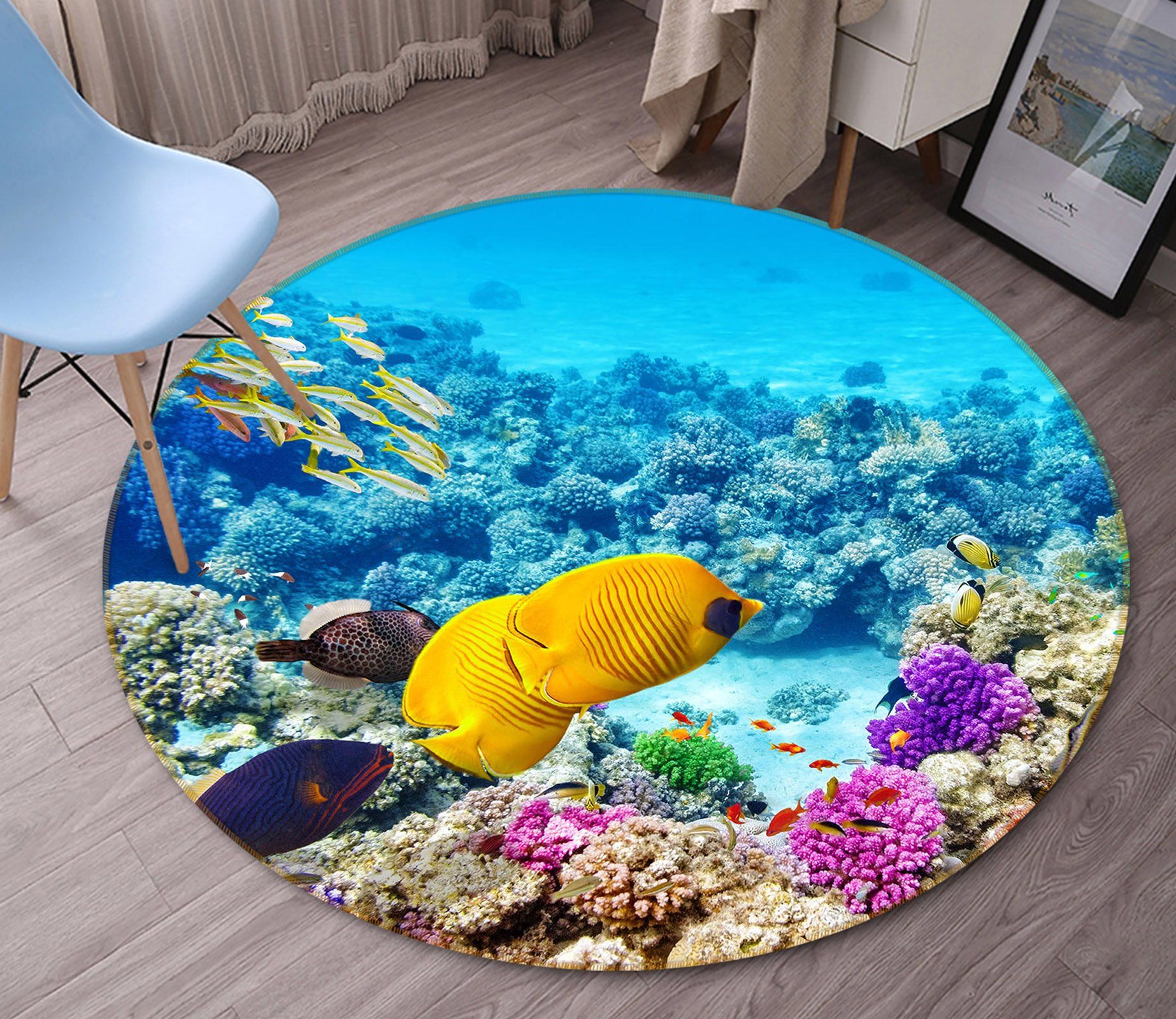 3d Colorful Coral Animal Round Rug Home Decor