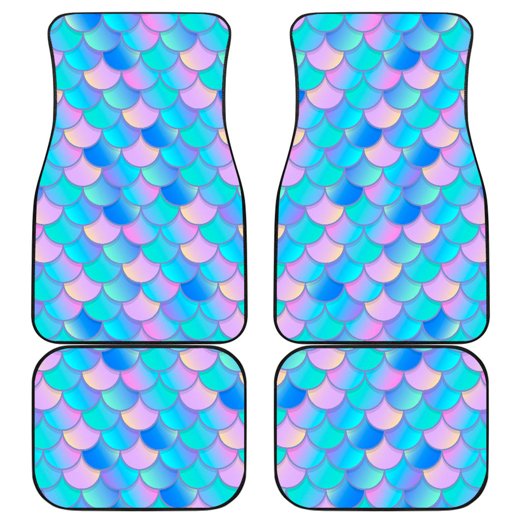 Pink Teal Mermaid Scales Pattern Print Front And Back Car Floor Mats, Front Car Mat