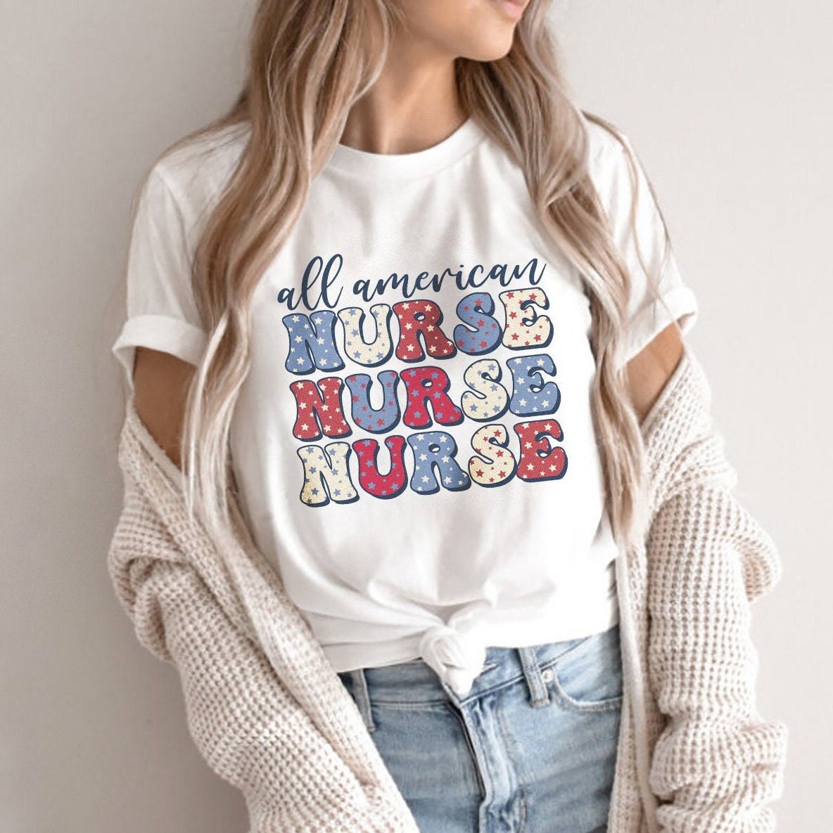 American Nurse 4th of July T-Shirt – Retro Groovy Boho July 4th Independence Day Nursing Shirt, Womens Fourth Of July Tshirt Nurse Gift Tee