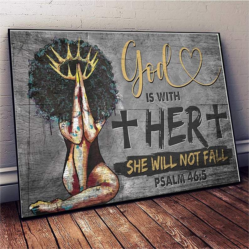 Black Queen Afro Girl God Is With Her Paper Poster No Frame Matte Canvas Wall Decor