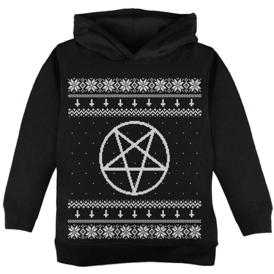 White Satanic Pentagram Ugly Christmas Sweater Black Toddler Hoodie