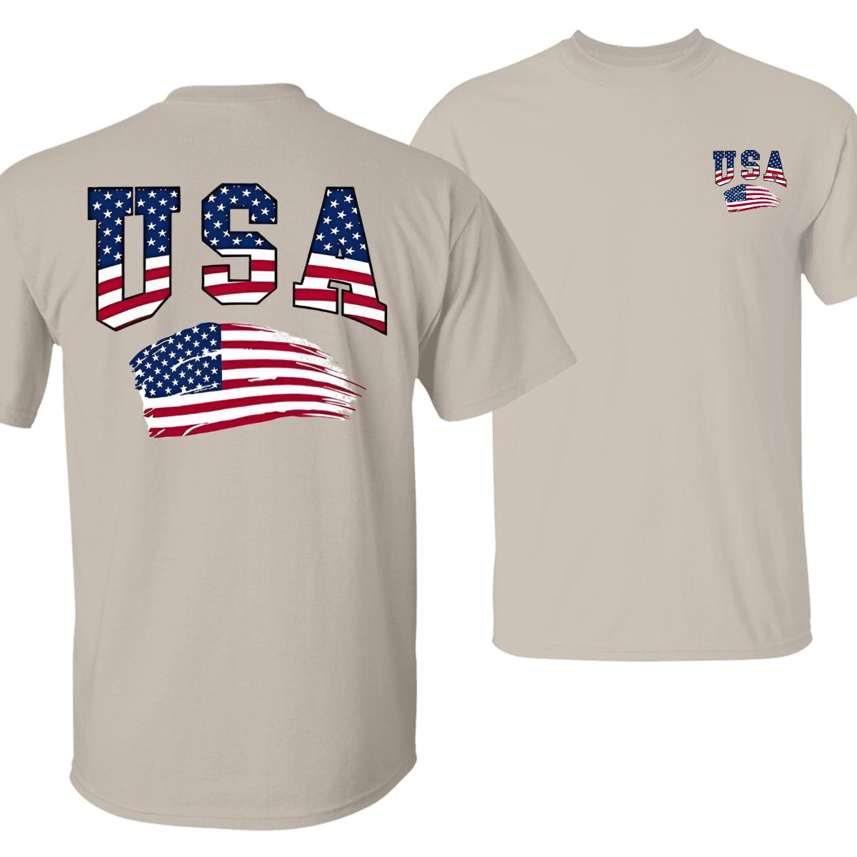 USA Flag T-Shirt Bold Patriotic Graphic with American Flag Brush Stroke for 4th of July, Veterans Day & Everyday Pride TikTok Shop Store, Unisex Tops, Menswear