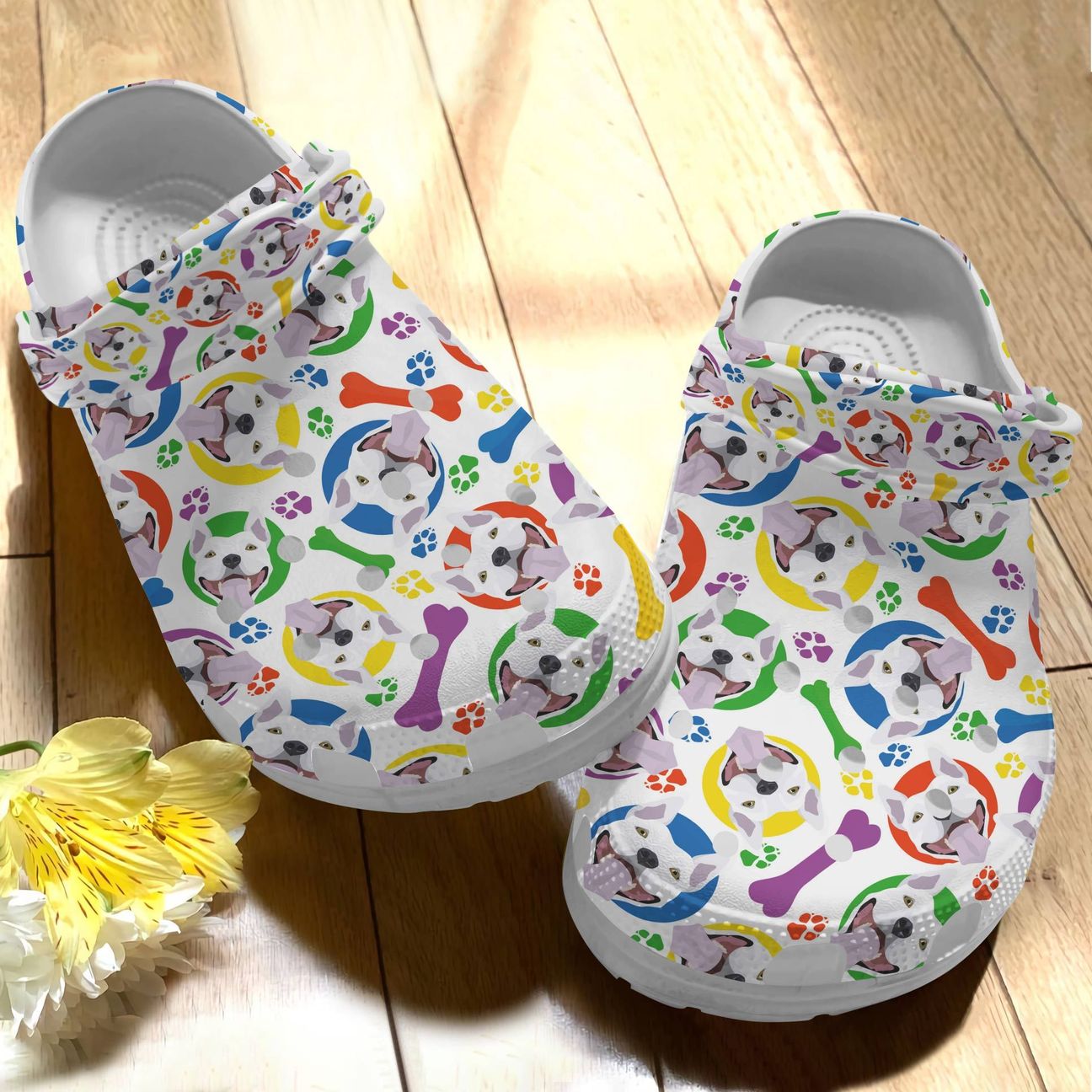 Bulldog Terrier Personalize Clog, Custom Name, Text, Fashion Style For Women, Men, Kid, Print 3D Whitesole Bulldog Terrier Pattern