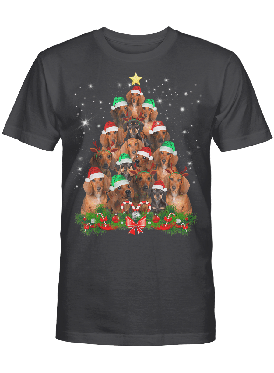 AmazeStyleZ Santa’s Reindeer, Ugly Christmas Sweater, Christmas Gift Ideas, Christmas Dachshund tree T Shirt Funny Pajamas Xmas T-Shirt T-Shirt