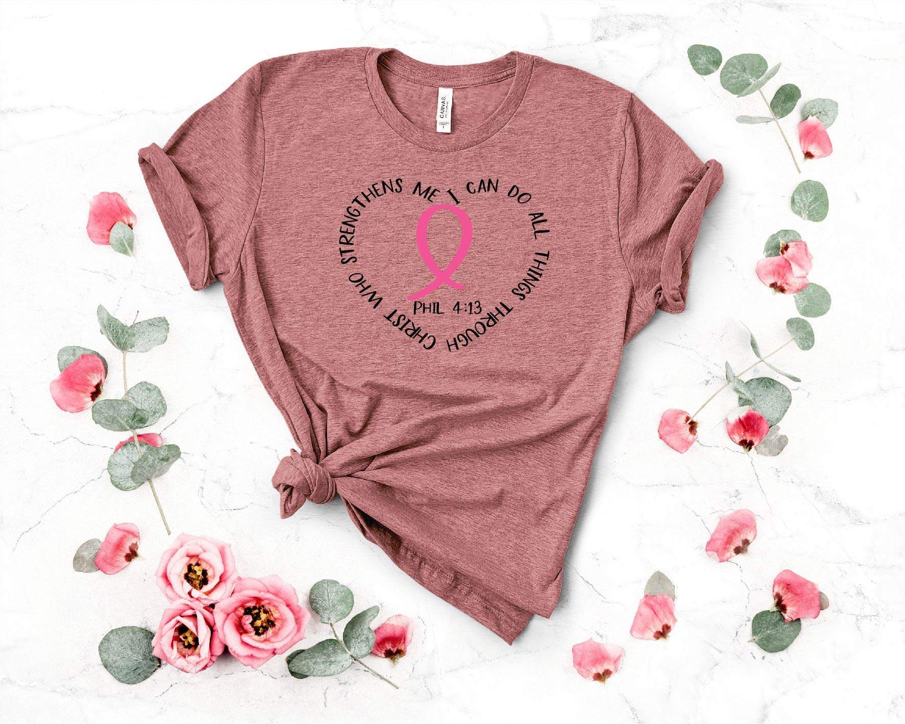 Breast Cancer Shirt, Pink Ribbon Shirt, Breast Cancer Awareness Shirt,Hope Shirt,Phil 4:13 Inspirational Tshirt, Cancer Survivor Tshirt,Gift