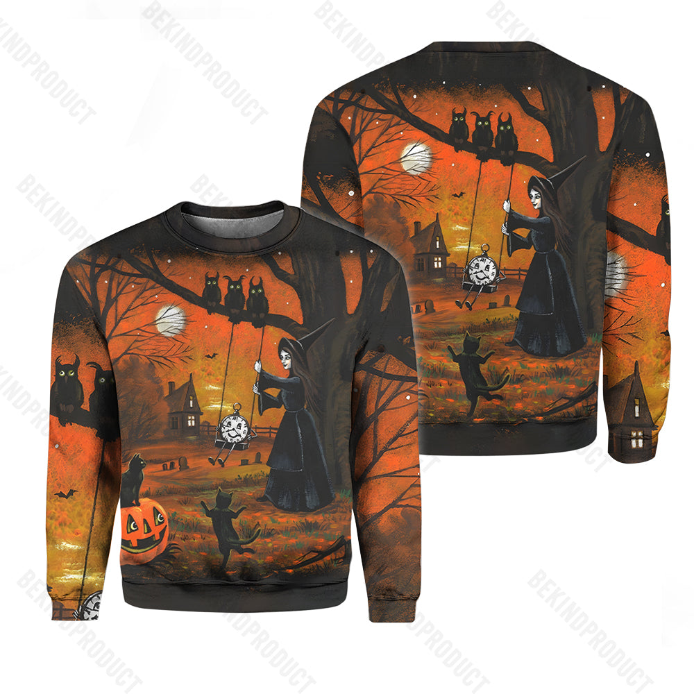 Witch And Black Cats Crewneck Sweatshirt All Over Print Sweatshirt For Women Sweatshirt For Men Swn1063