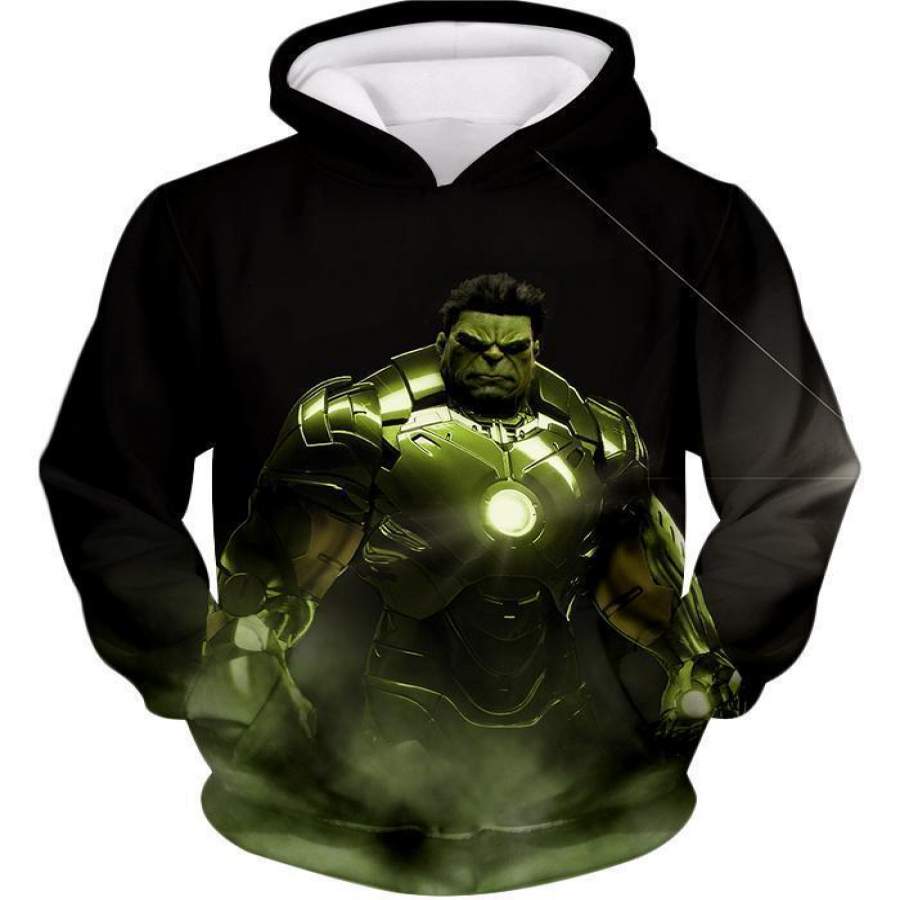 Super Hulk in Iron Mans Hulkbuster Suit Black Hoodie