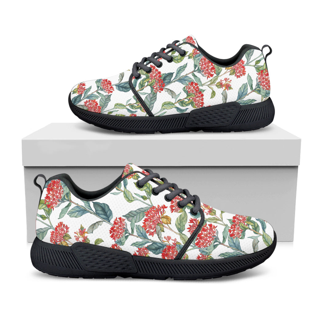 Watercolor Bouvardia Print Black Athletic Shoes