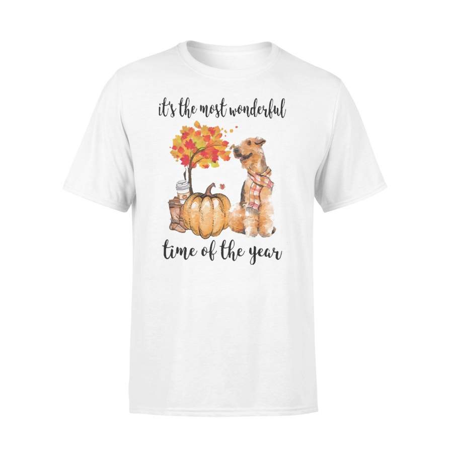 Fall Pumpkin It’s The Most Wonderful Time Of The Year Airedale Terrier T-Shirt