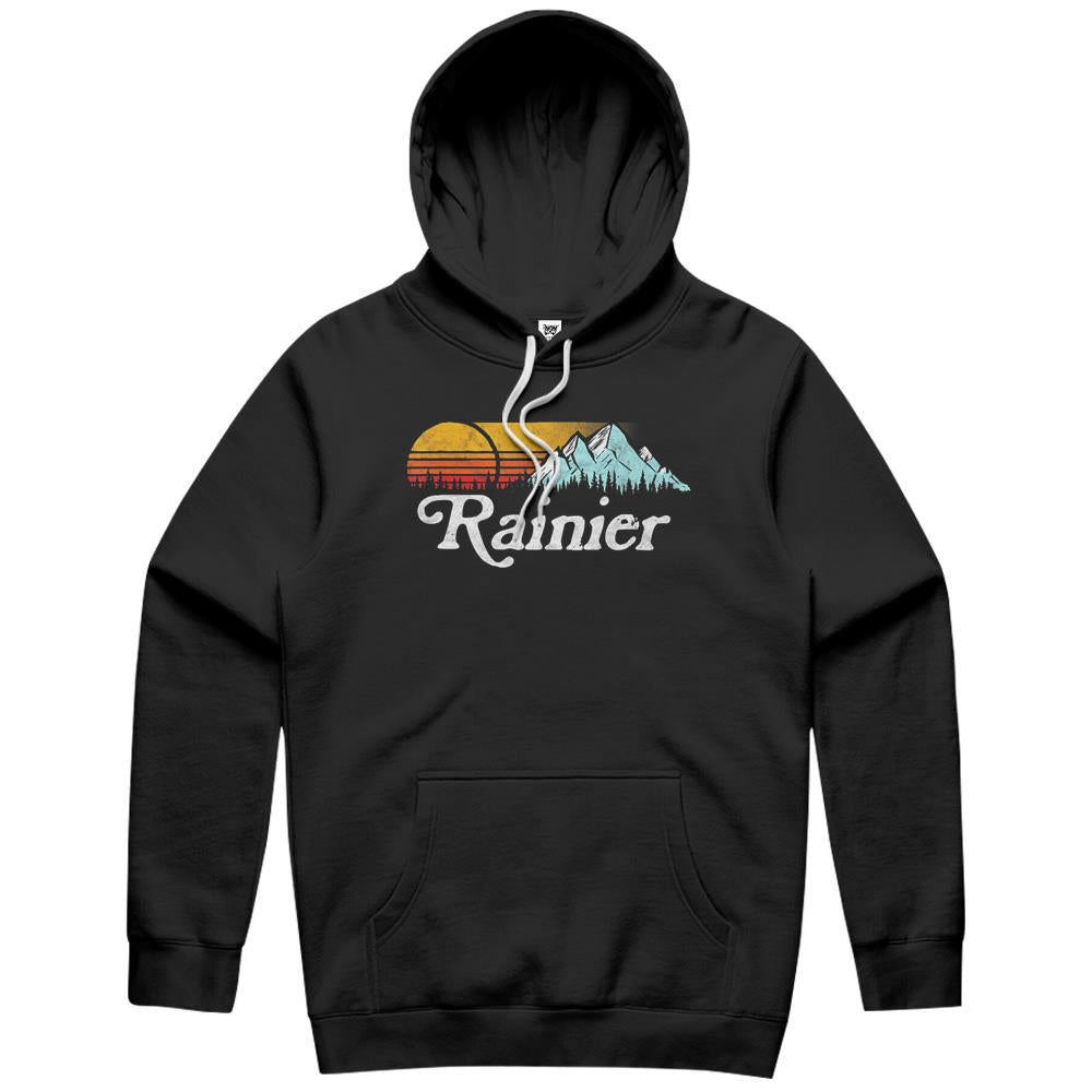 Retro Vibe Mount Rainier T-Shirt – Vintage Mountains & Sun Hoodie