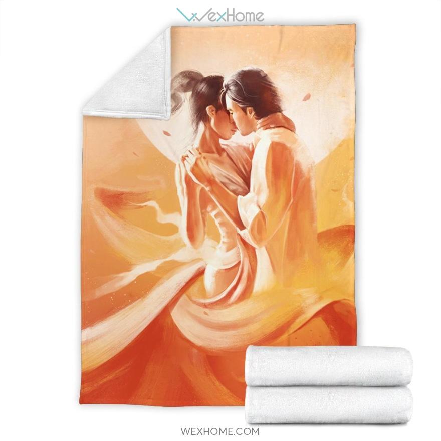 Couple Dancing In The Wind Orange Premium Blanket