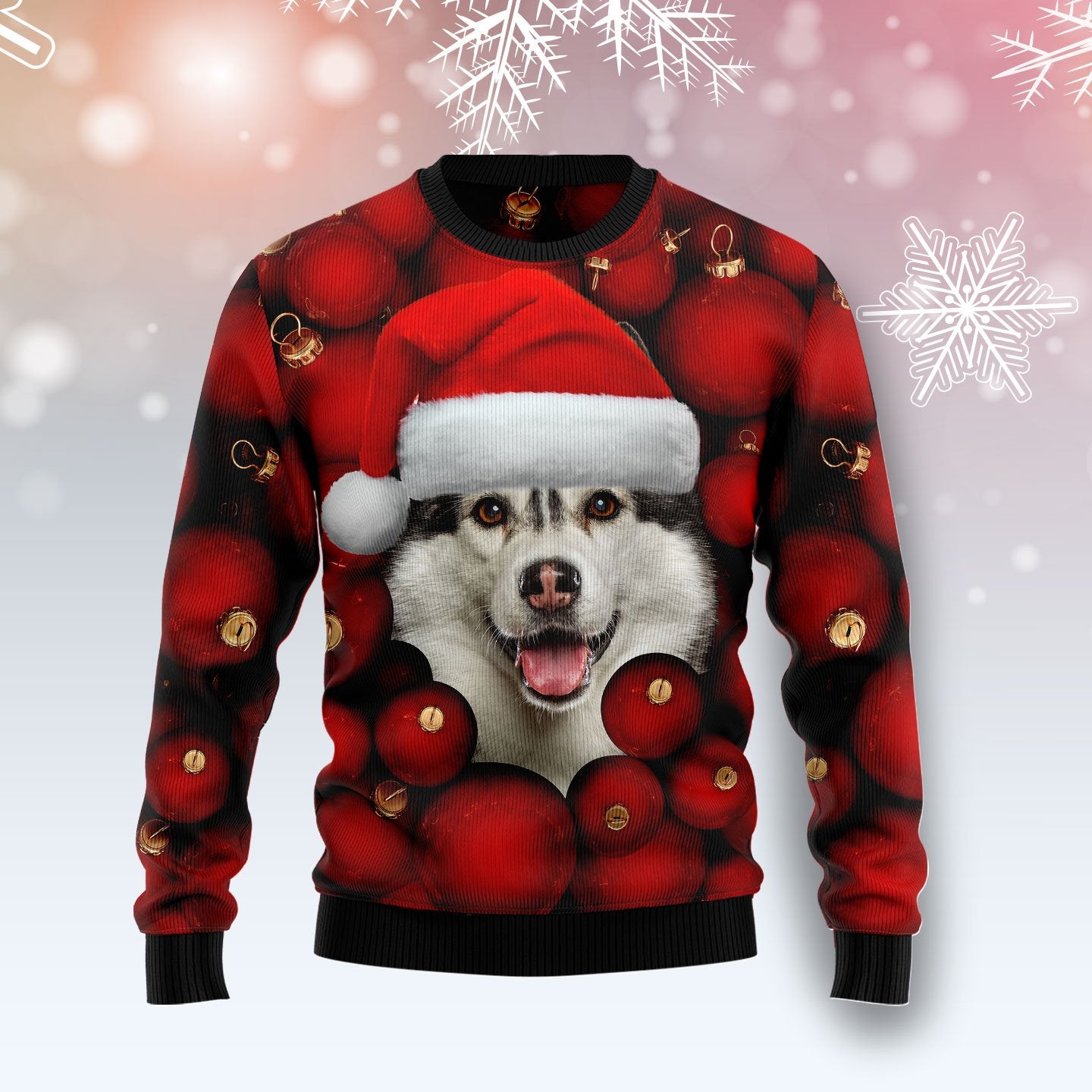 Siberian Husky Ornament Sweatshirt, Ugly Christmas Sweatshirt For Dog Lovers