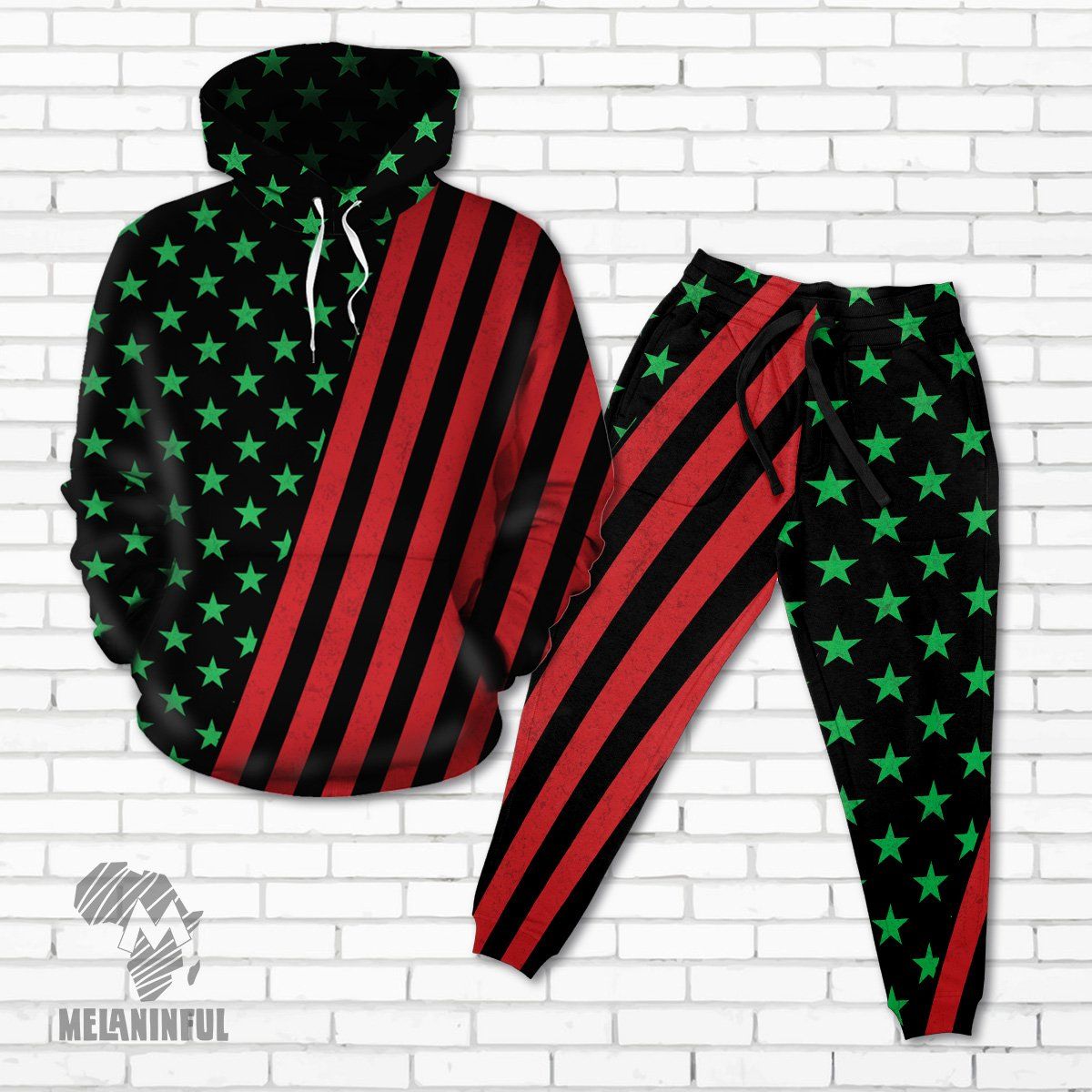 African American Flag Fleece All-over Hoodie And Joggers Set