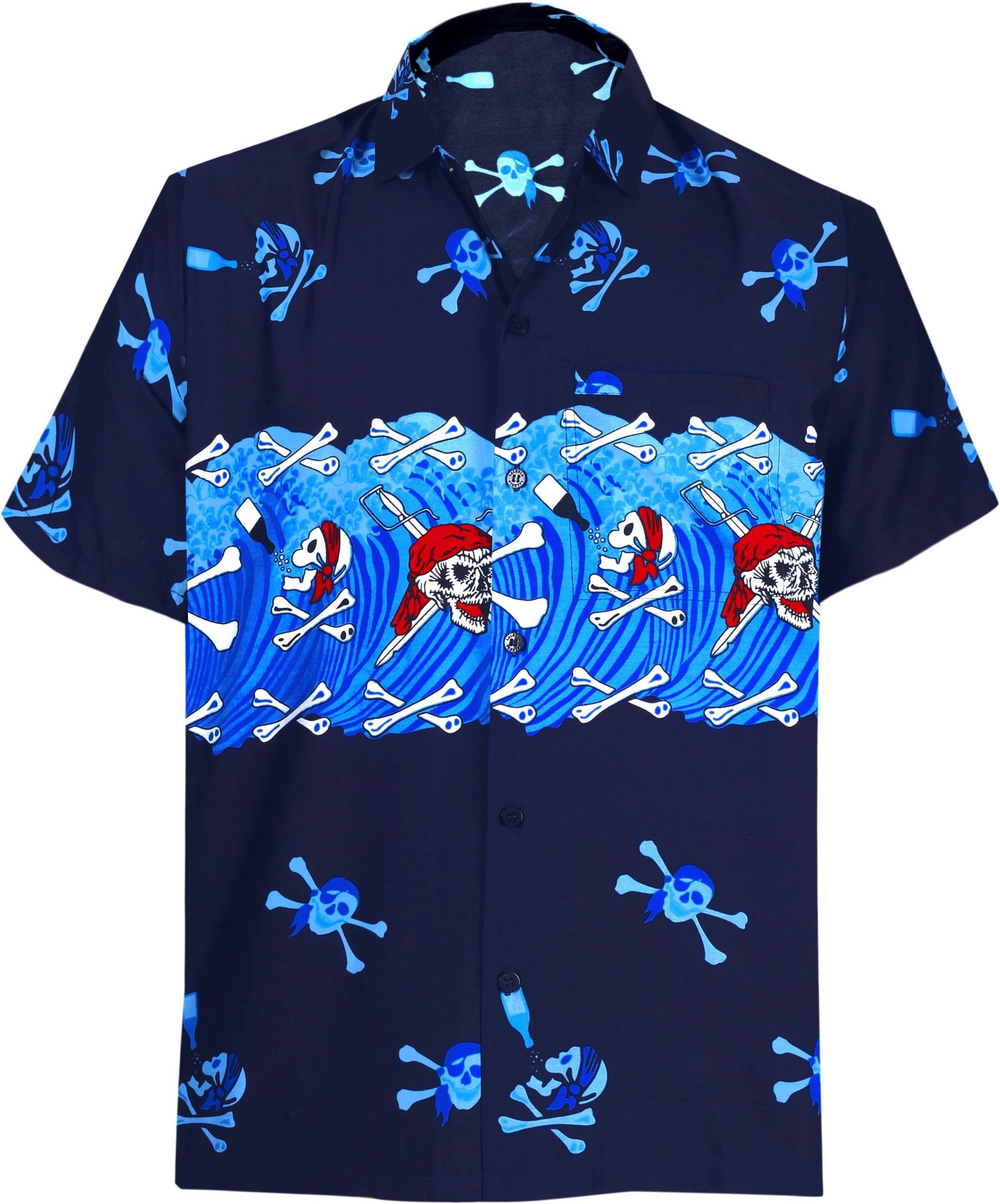 La Leela Men Regular Size Beach Hawaiian Shirt Aloha Tropical Beach Front Pocket Short Sleeve Blue