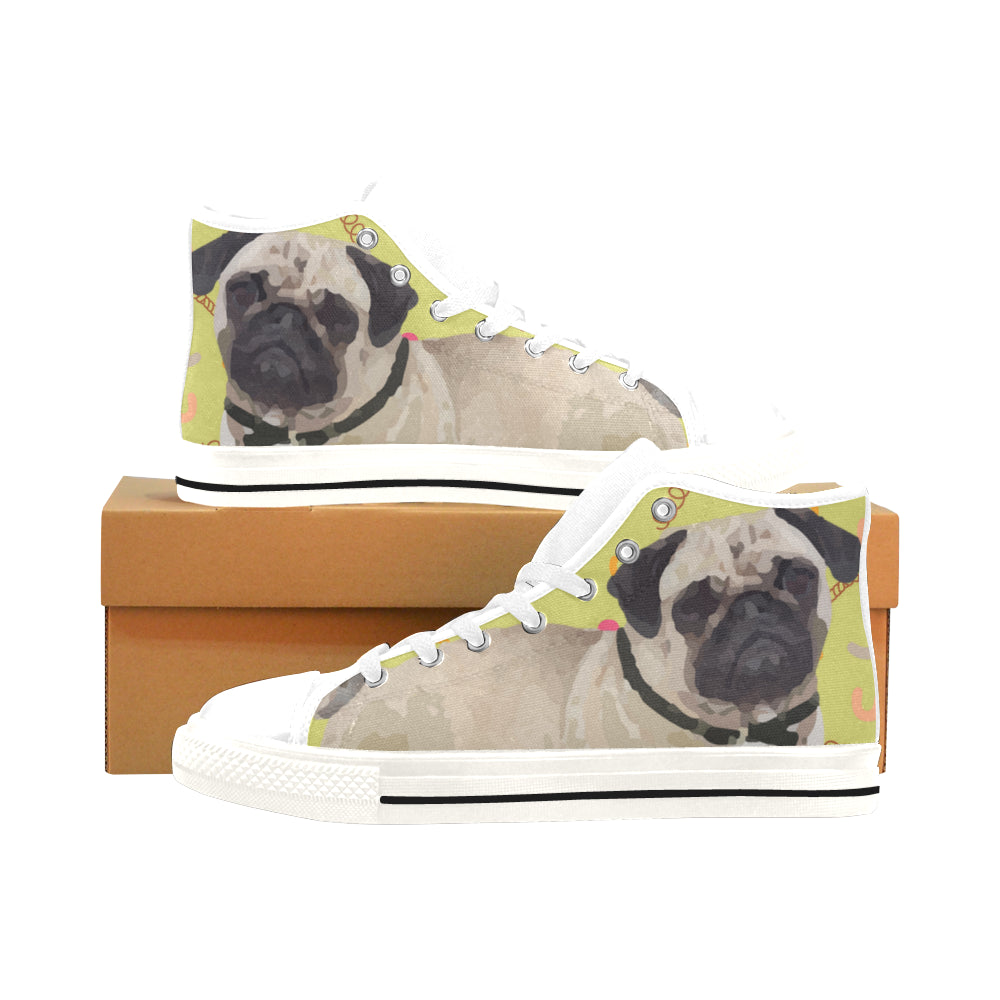 Pug White Men’s Classic High Top Canvas Shoes /Large Size