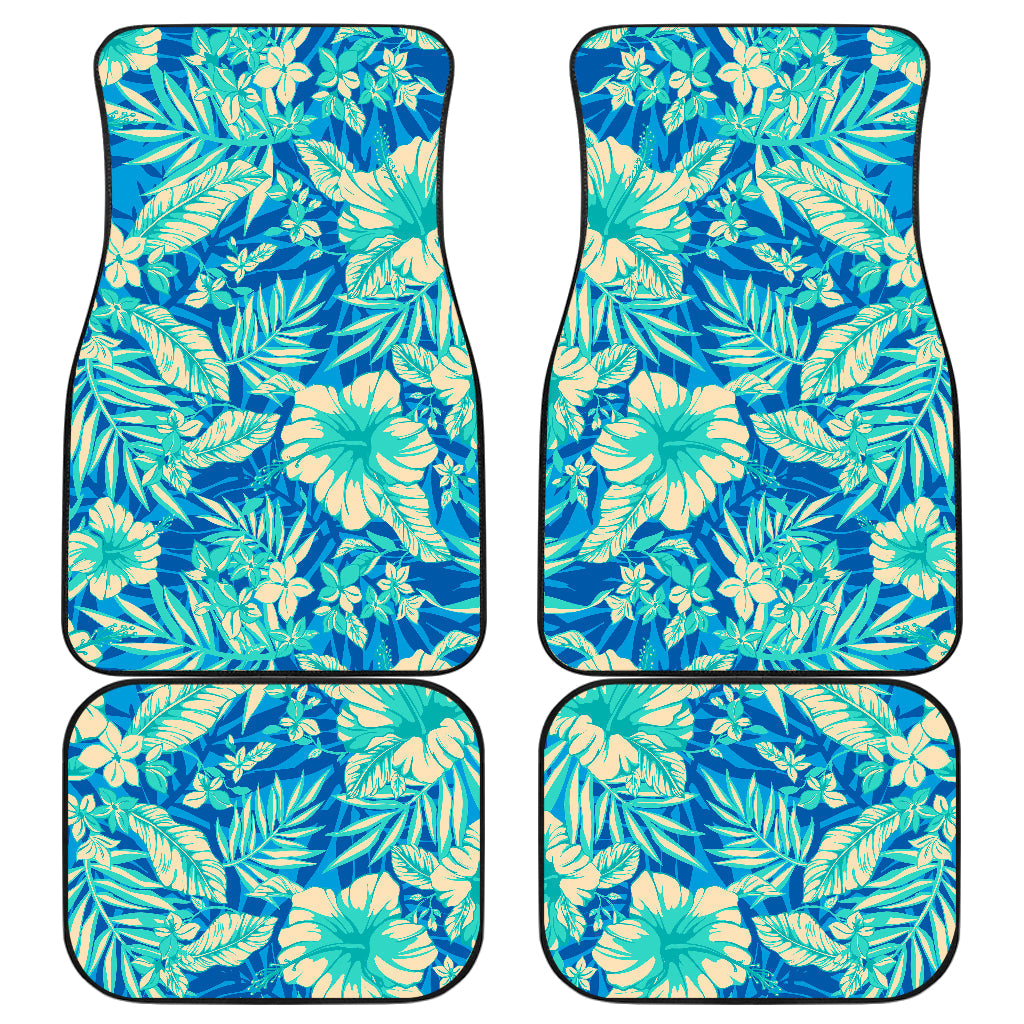 Blue Blossom Tropical Pattern Print Front And Back Car Floor Mats, Front Car Mat