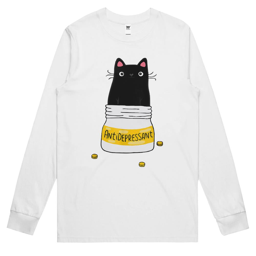 Cute Cat Kitten Antidepressant Retro Forensics Theme Long Sleeve T Shirts