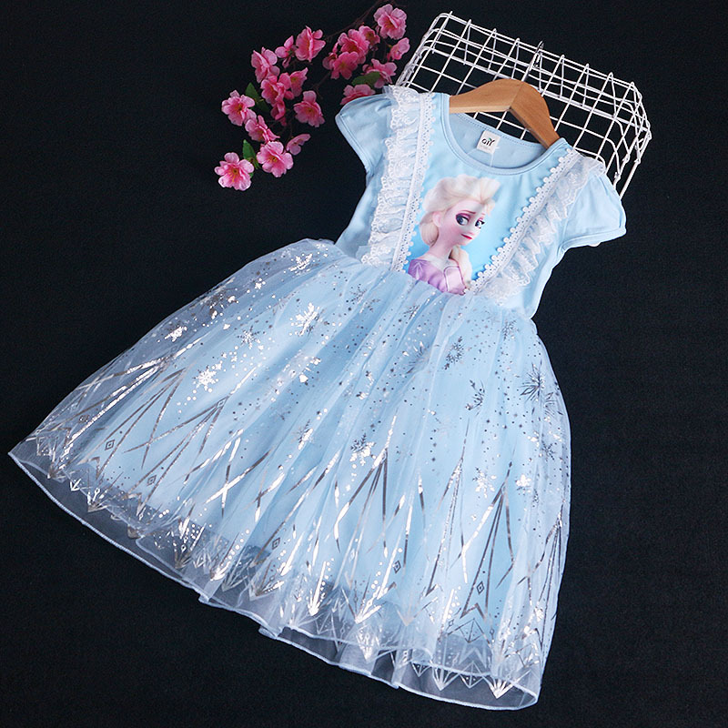 Summer Anna Elsa Girls Dress Kids Princess Lace Girls Dress Party Costume Cosplay Snow Queen Fantasy Baby Girls Dresses 2-7Y alx