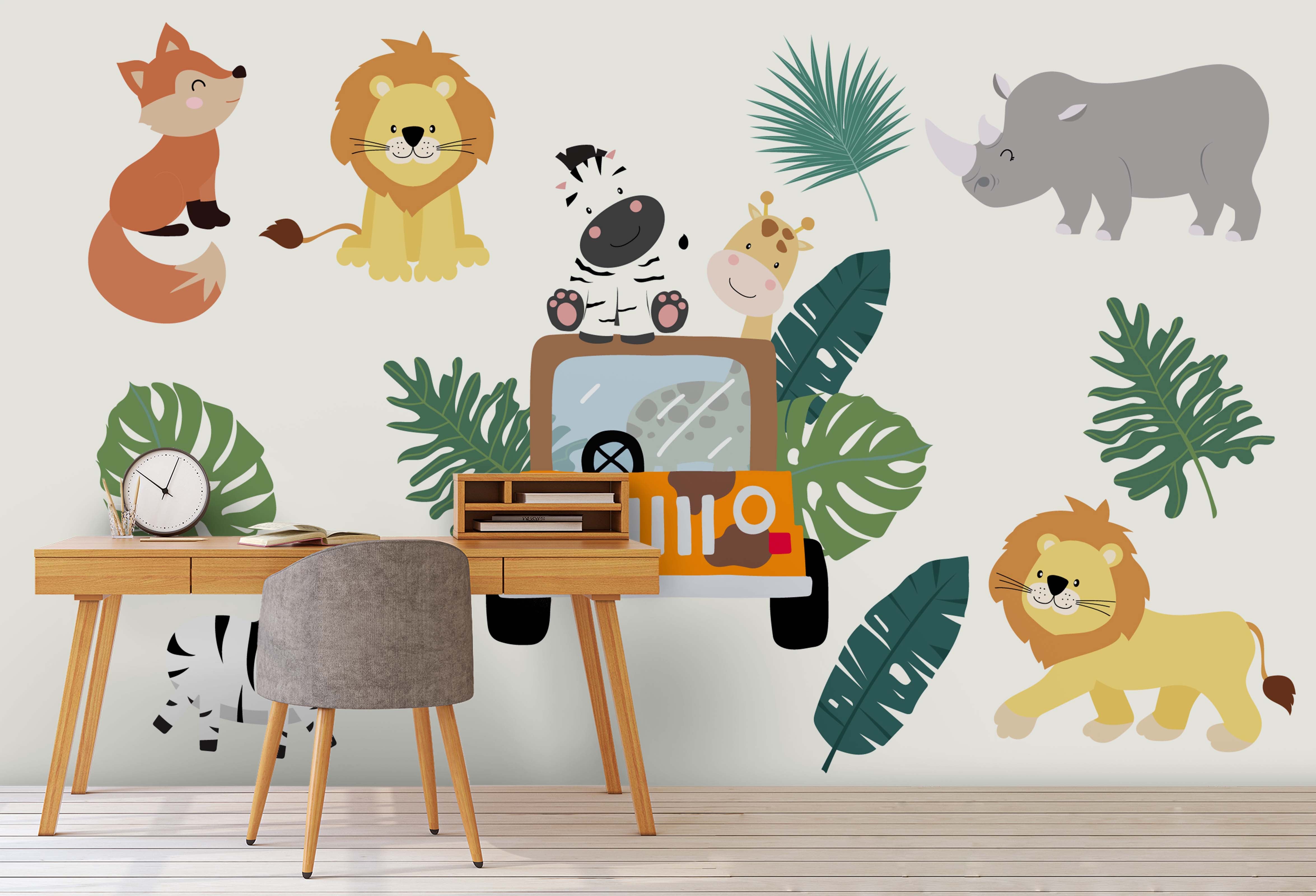 3D Green Leaf Cartoon Animal Wall Mural Wallpaper A018 Lqh