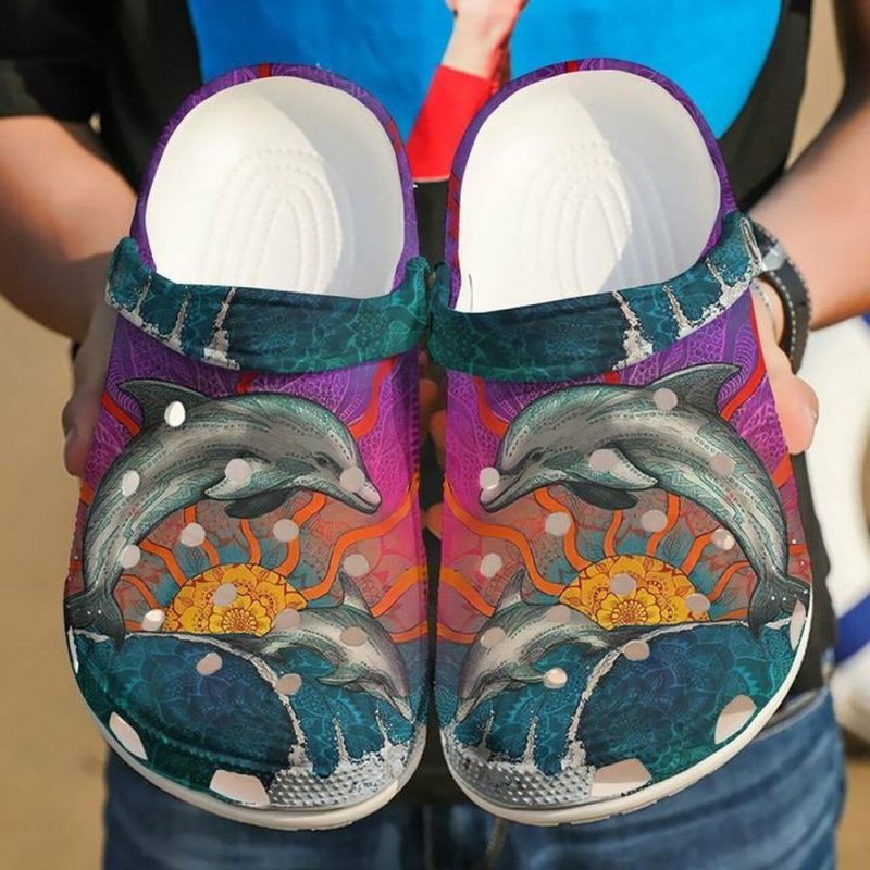 Dolphin Couple Sun Ocean 102 Gift For Lover Rubber clog Shoes Comfy Footwear