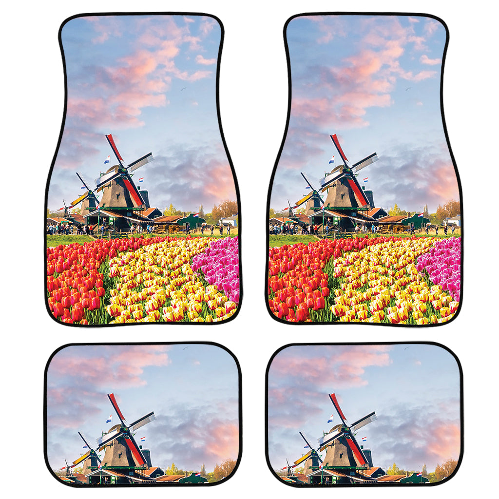 Tulip Field Print Front And Back Car Floor Mats, Front Car Mat