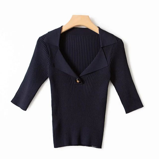 Women Sweater 2022 Spring and Summer New Three-quarter Sleeve Hollow Out Fine Rib Knit Short-sleeved Pullovers alx