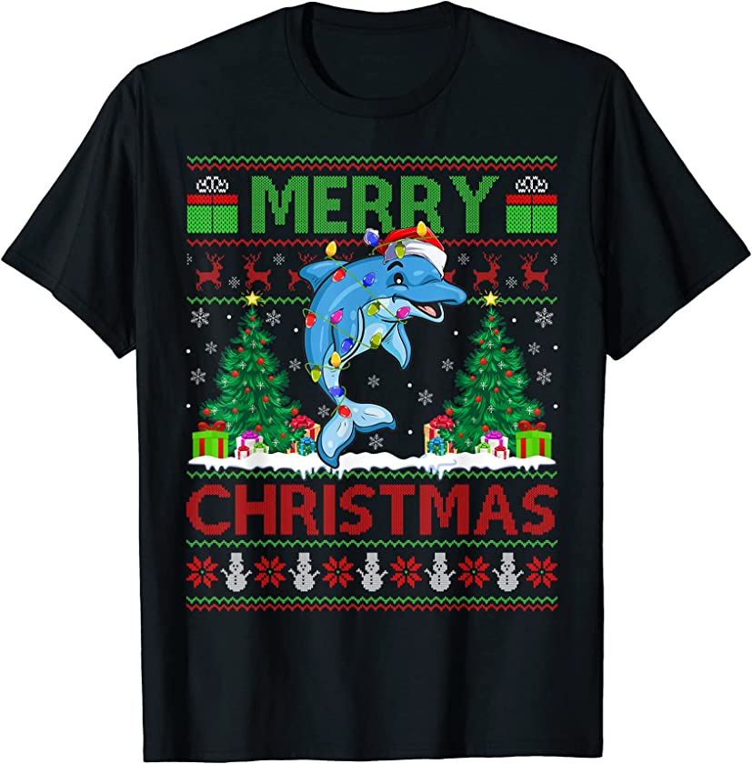 Dolphin Lover Xmas Lighting Santa Ugly Dolphin Christmas T-Shirt