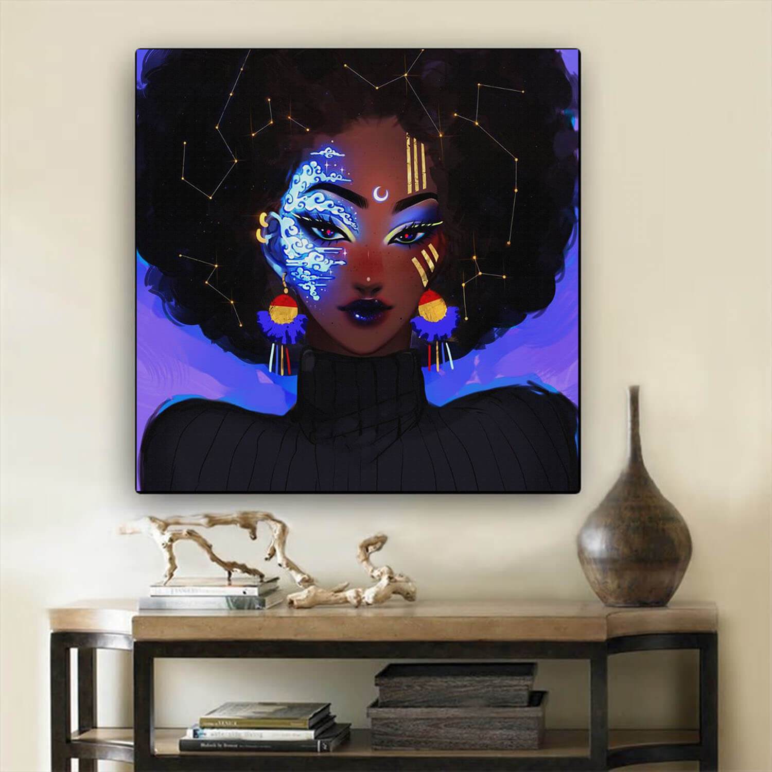 Black Art Canvas Melanin Afro Girl Natural Hair Art Afrocentric Home Decor BPS4549