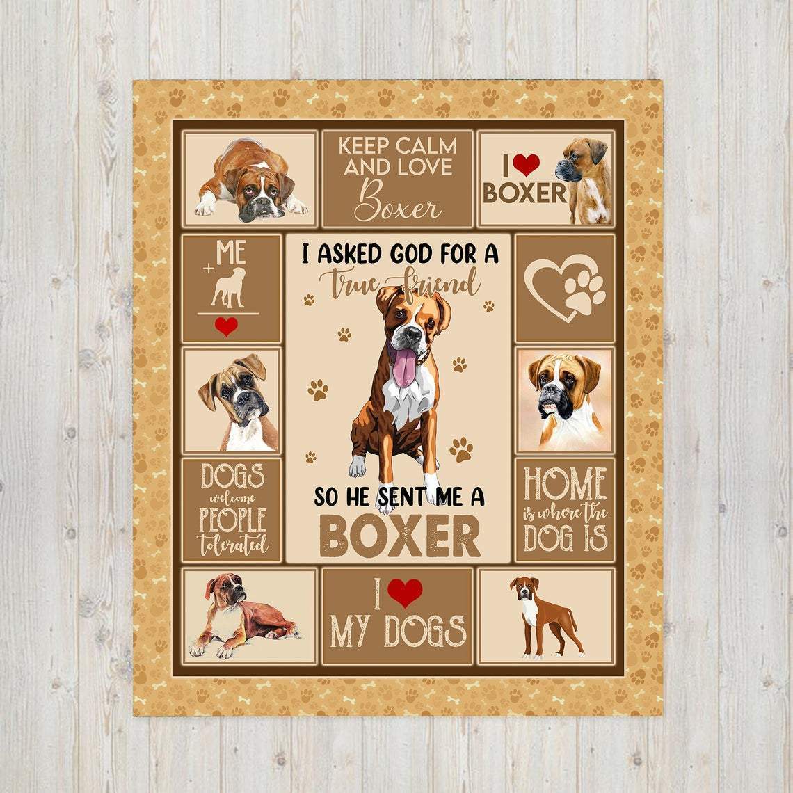 Boxer Dog Blanket, I Asked God For A True Friend So He Sent Me A Boxer Dog Fleece Blanket, Cute Puppy Gift For Dog Mom Dog Dad Sherpa Blanket