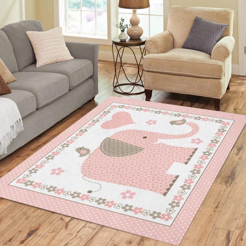 Pink Elephant Birds And Heart Rug