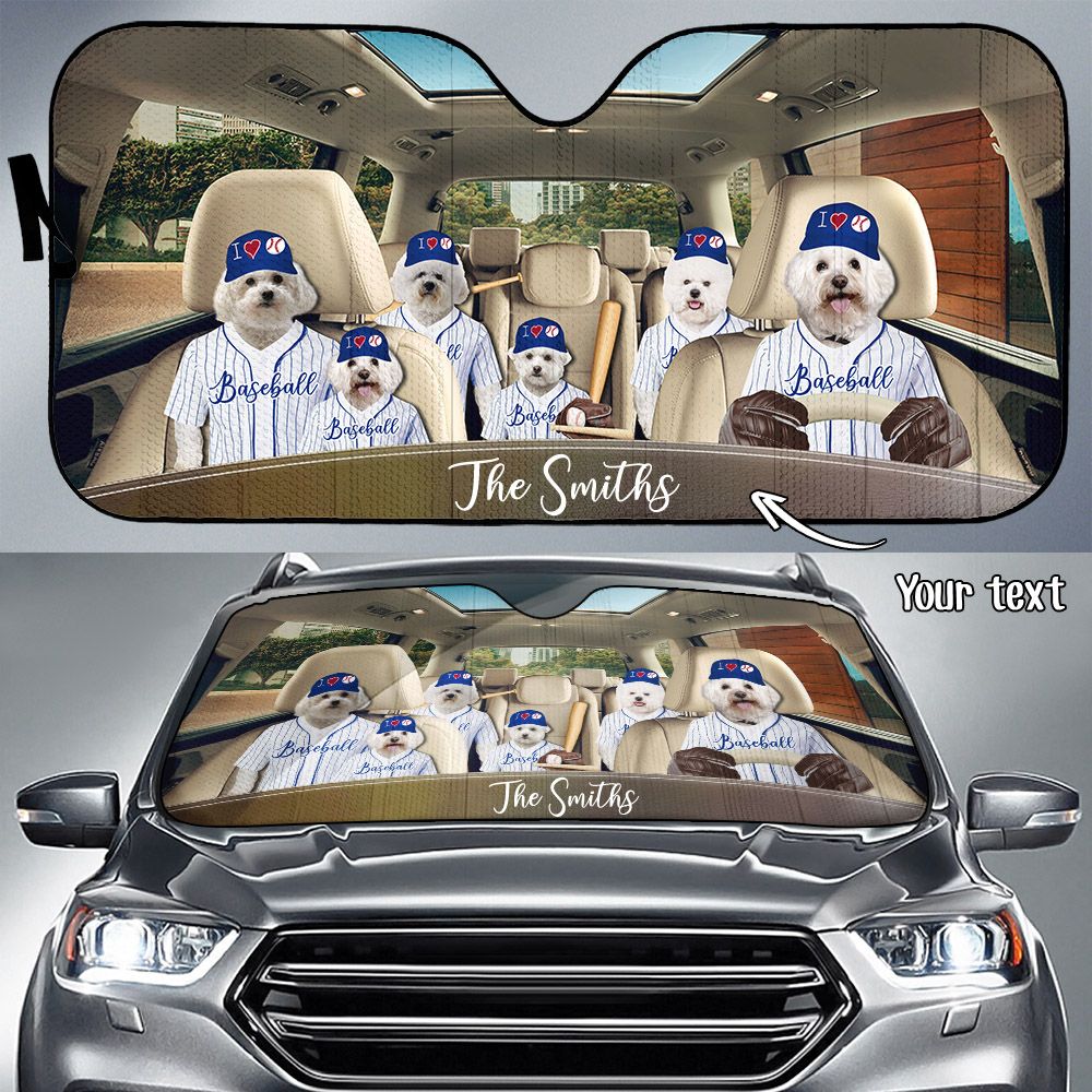 Bichon Frise Baseball Custom Name Car Sun Shade 17 NDC0275