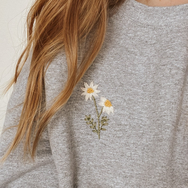 Flower Embroidered Sweatshirt 2D Crewneck Sweatshirt All Over Print Sweatshirt For Women Sweatshirt For Men Sws3194