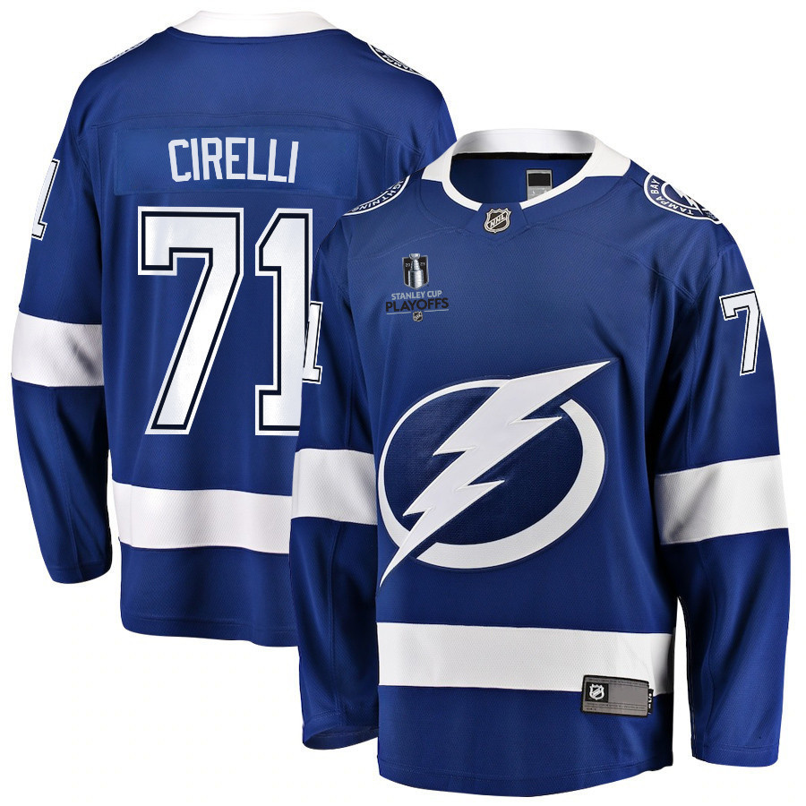 Anthony Cirelli 71 Tampa Bay Lightning Stanley Cup 2023 Playoffs Patch Home Breakaway Men Jersey – Blue