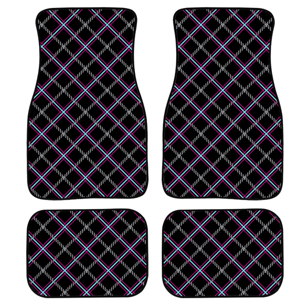 Black Grey Blue And Pink Tartan Print Front And Back Car Floor Mats, Front Car Mat