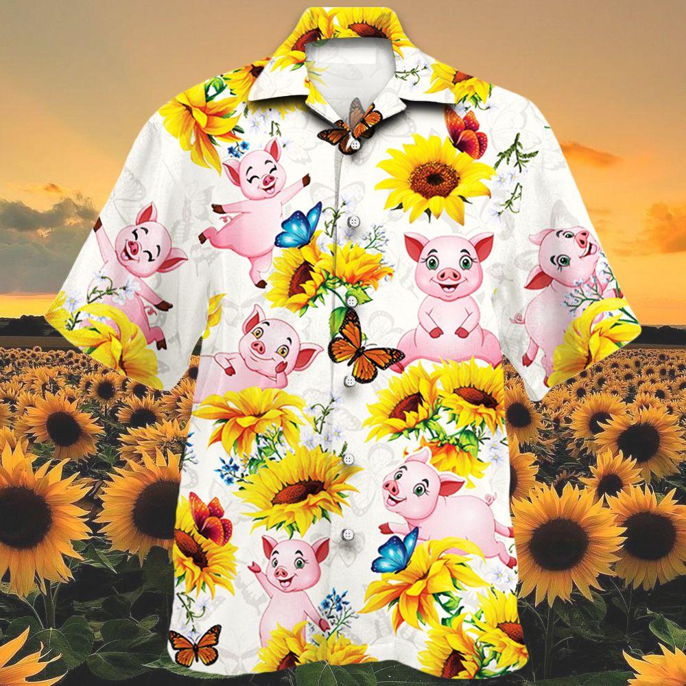 Pig Lovers Sun Flower Hawaii Unisex Print Aloha Short Sleeve Casual Shirt Ha8564