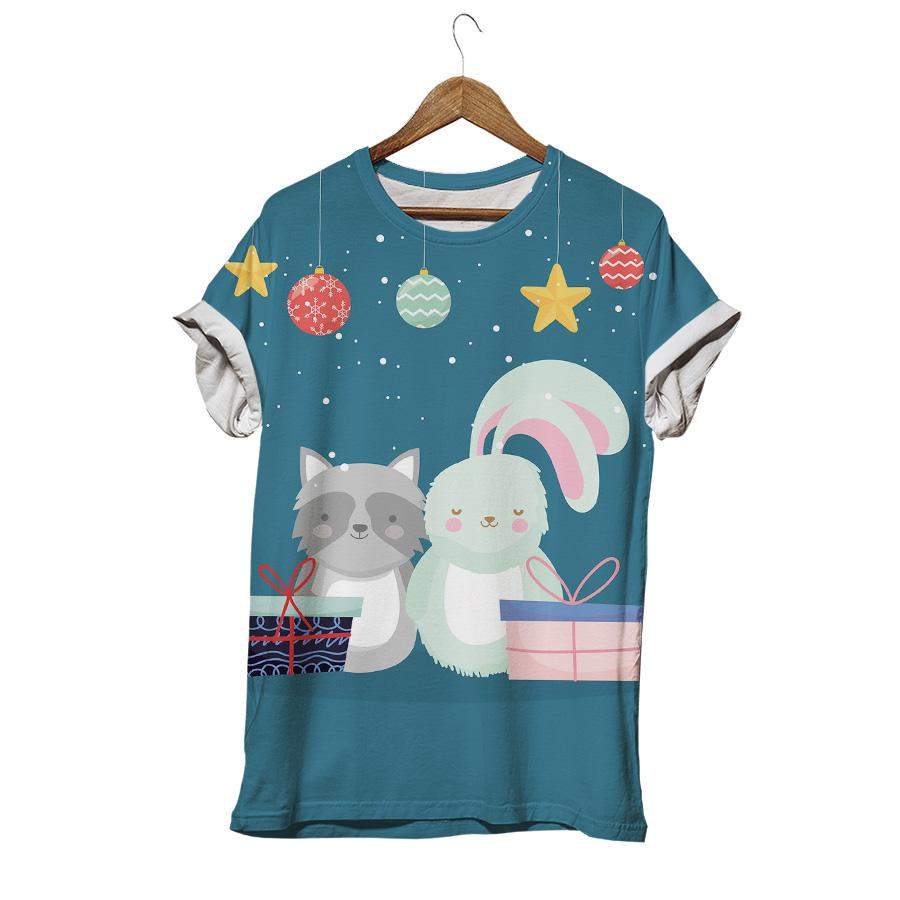 Rabbit Merry Christmas With Friend And Gift Box Christmas Rabbit T-shirt